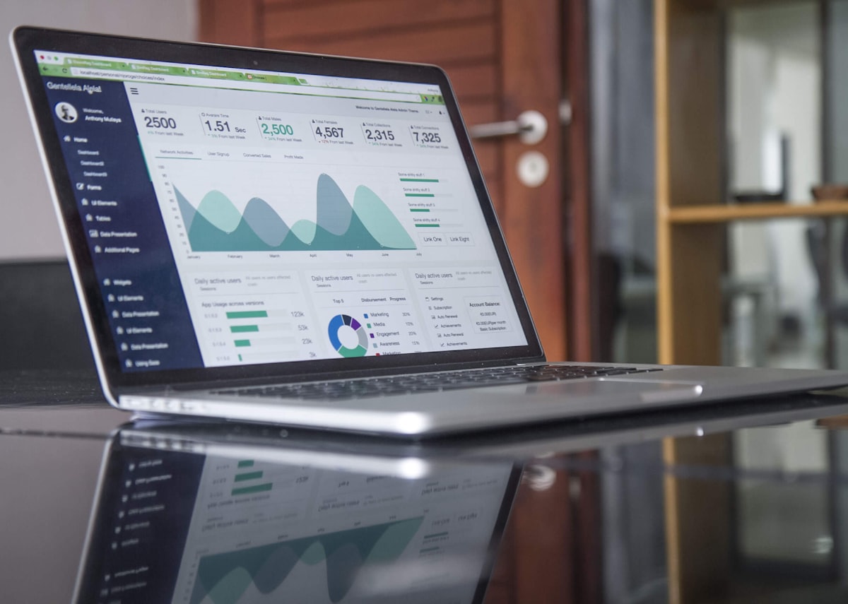 Laptop showing website analytics and business growth data