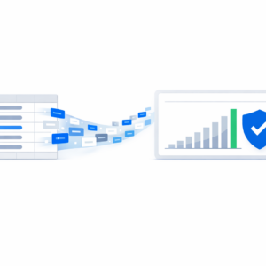 Rows from a spreadsheet flowing into a Perfex CRM dashboard showing a rising 12-month revenue forecast
