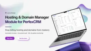 Hosting & Domain Manager for Perfex CRM — stop billing hosting and domains from memory. Automatic invoices, encrypted vault, SSL and uptime monitoring.